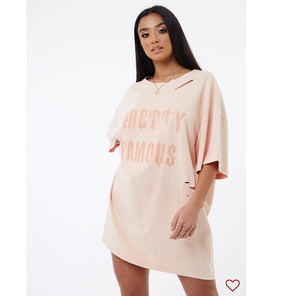 PRETTY FAMOUS DISTRESSED T-SHIRT DRESS - Picture 1 of 4